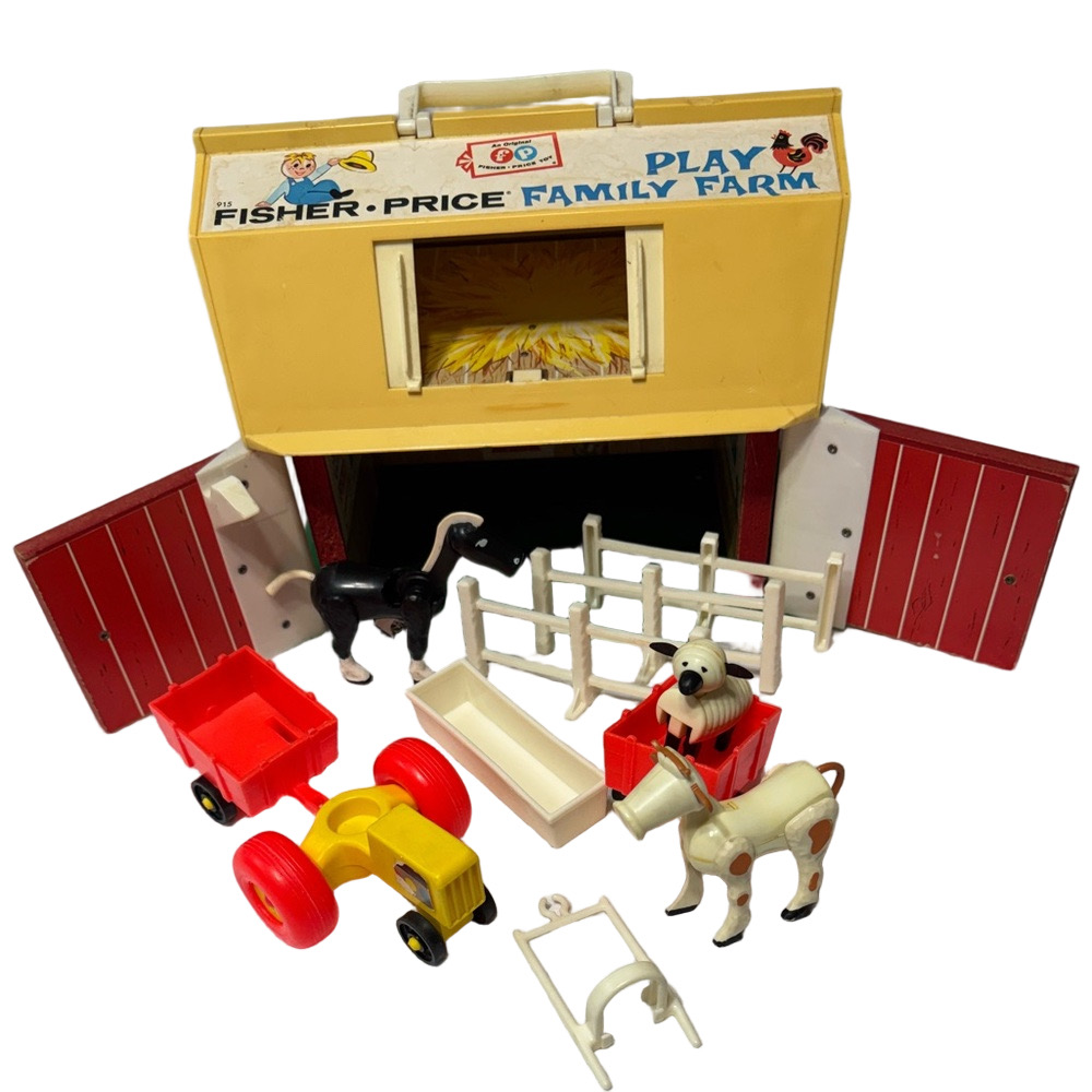 Fisher Price Vintage 1968 Play Family Farm Yellow Farm Barn Playset Animals